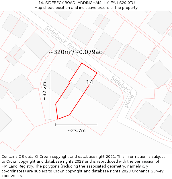 14, SIDEBECK ROAD, ADDINGHAM, ILKLEY, LS29 0TU: Plot and title map