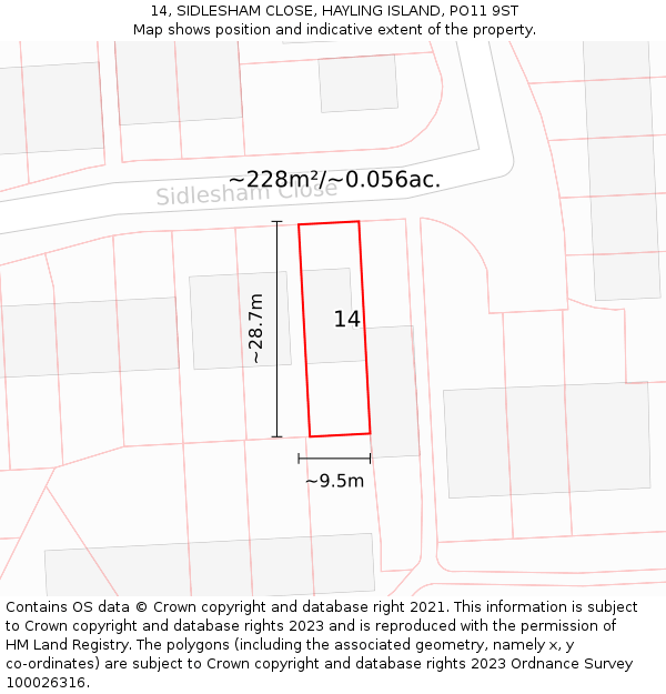 14, SIDLESHAM CLOSE, HAYLING ISLAND, PO11 9ST: Plot and title map
