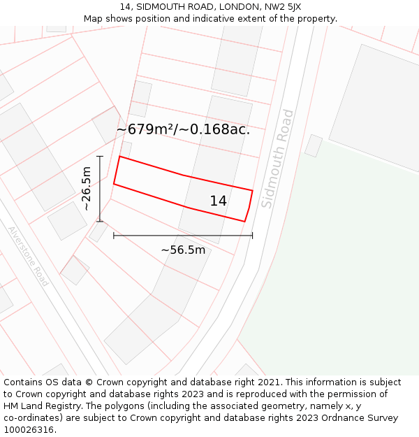14, SIDMOUTH ROAD, LONDON, NW2 5JX: Plot and title map