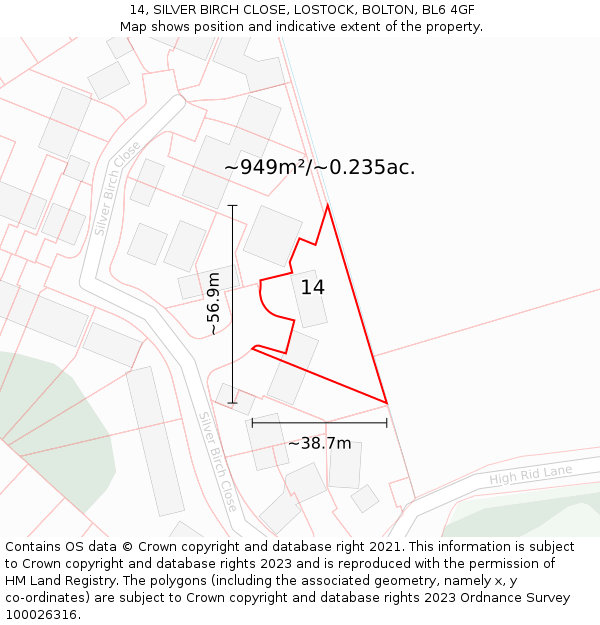 14, SILVER BIRCH CLOSE, LOSTOCK, BOLTON, BL6 4GF: Plot and title map