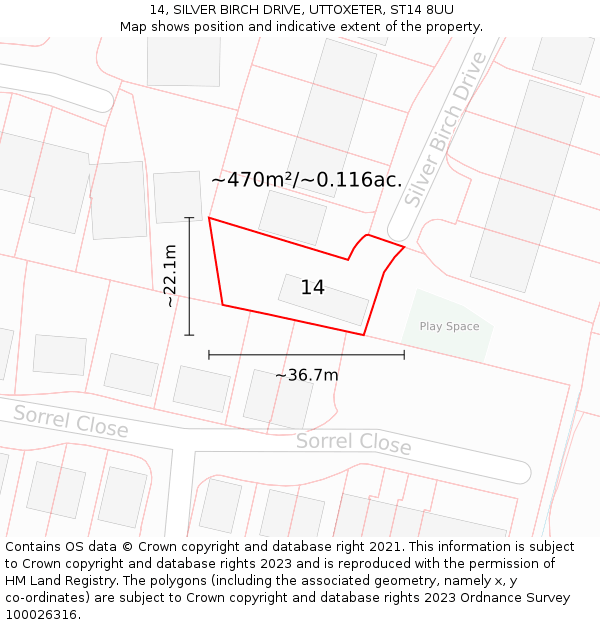 14, SILVER BIRCH DRIVE, UTTOXETER, ST14 8UU: Plot and title map