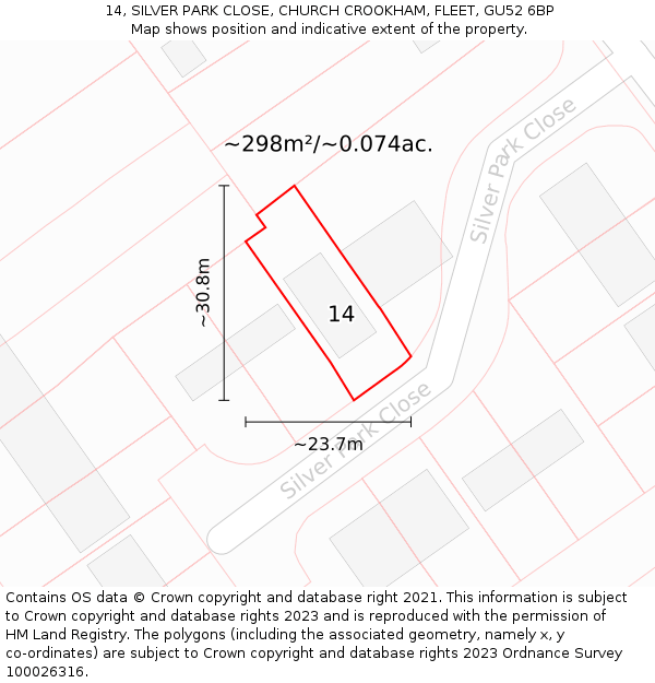 14, SILVER PARK CLOSE, CHURCH CROOKHAM, FLEET, GU52 6BP: Plot and title map