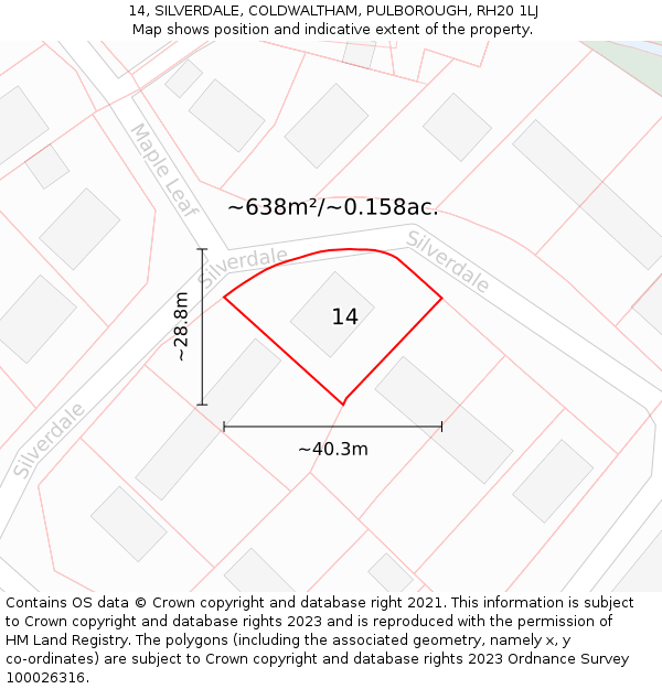 14, SILVERDALE, COLDWALTHAM, PULBOROUGH, RH20 1LJ: Plot and title map