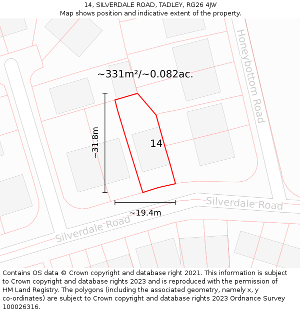 14, SILVERDALE ROAD, TADLEY, RG26 4JW: Plot and title map