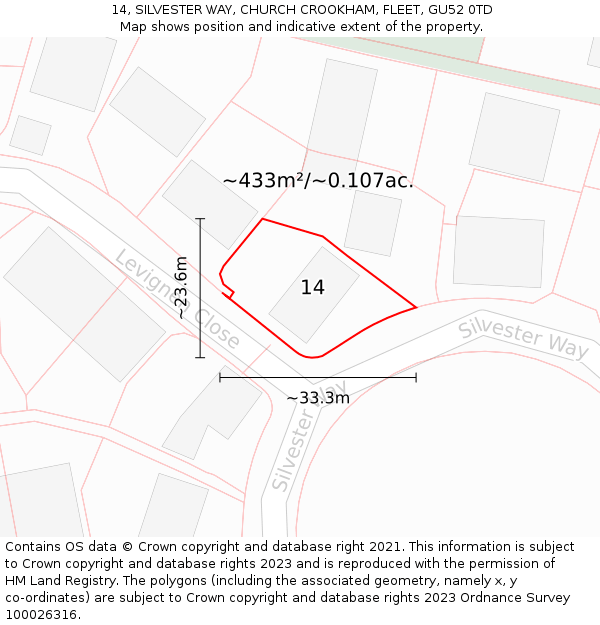 14, SILVESTER WAY, CHURCH CROOKHAM, FLEET, GU52 0TD: Plot and title map