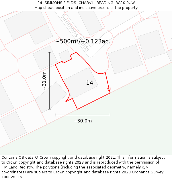 14, SIMMONS FIELDS, CHARVIL, READING, RG10 9UW: Plot and title map
