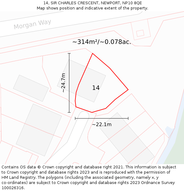 14, SIR CHARLES CRESCENT, NEWPORT, NP10 8QE: Plot and title map