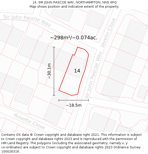 14, SIR JOHN PASCOE WAY, NORTHAMPTON, NN5 6PQ: Plot and title map