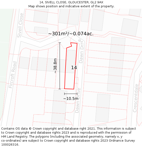 14, SIVELL CLOSE, GLOUCESTER, GL2 9AX: Plot and title map