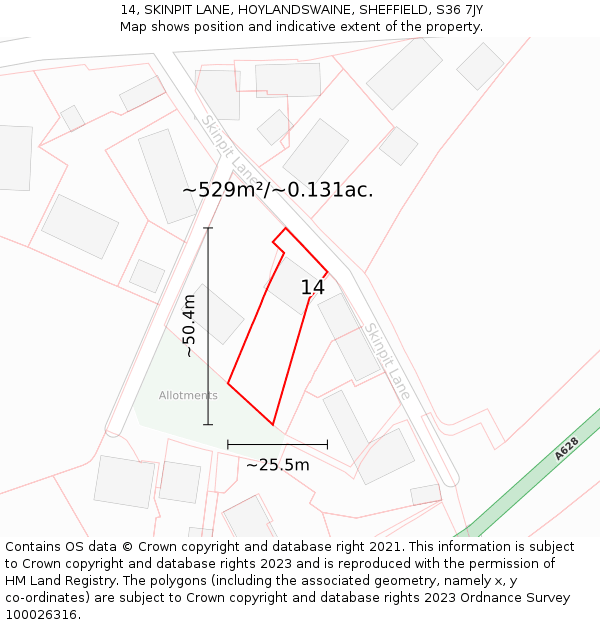 14, SKINPIT LANE, HOYLANDSWAINE, SHEFFIELD, S36 7JY: Plot and title map