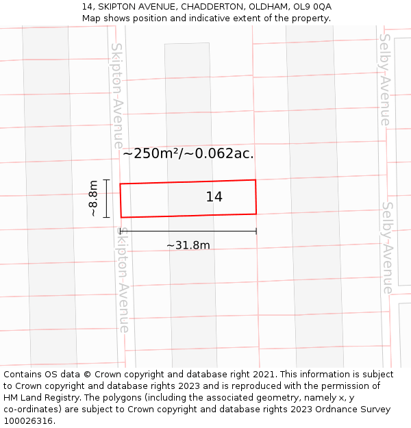 14, SKIPTON AVENUE, CHADDERTON, OLDHAM, OL9 0QA: Plot and title map