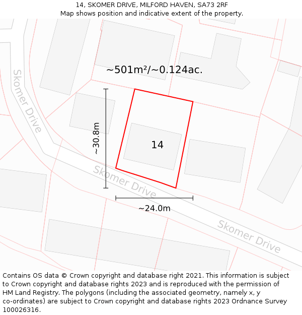 14, SKOMER DRIVE, MILFORD HAVEN, SA73 2RF: Plot and title map