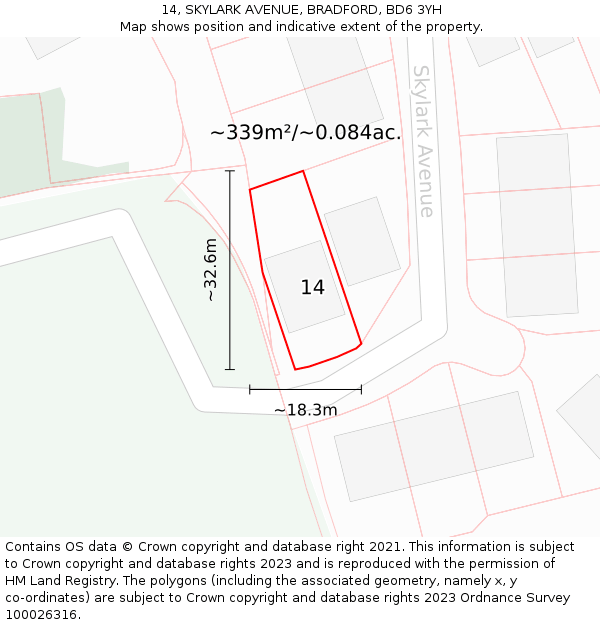 14, SKYLARK AVENUE, BRADFORD, BD6 3YH: Plot and title map