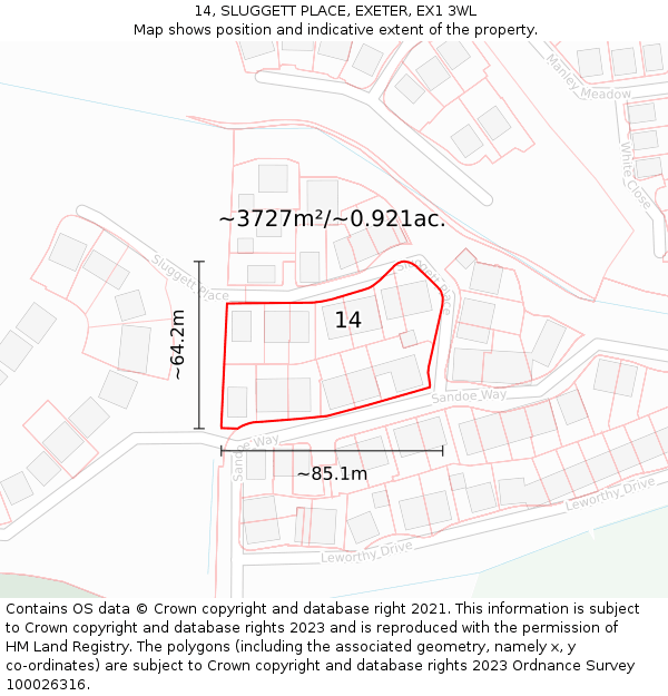 14, SLUGGETT PLACE, EXETER, EX1 3WL: Plot and title map