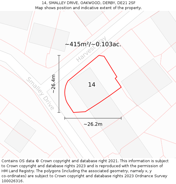 14, SMALLEY DRIVE, OAKWOOD, DERBY, DE21 2SF: Plot and title map