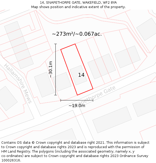 14, SNAPETHORPE GATE, WAKEFIELD, WF2 8YA: Plot and title map