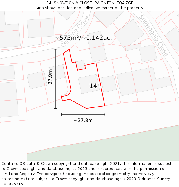 14, SNOWDONIA CLOSE, PAIGNTON, TQ4 7GE: Plot and title map