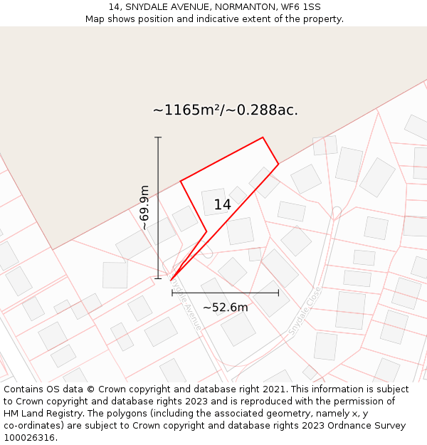 14, SNYDALE AVENUE, NORMANTON, WF6 1SS: Plot and title map