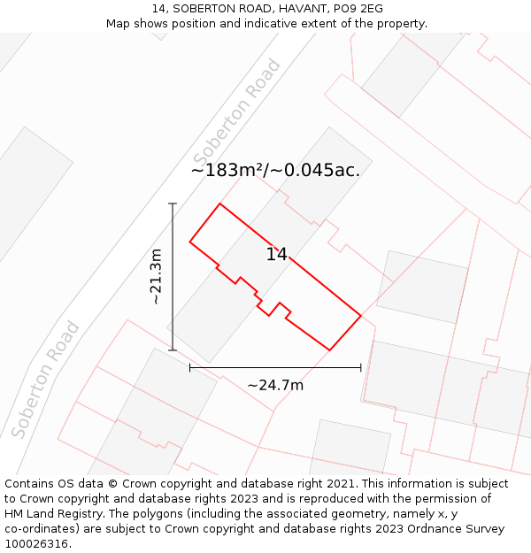 14, SOBERTON ROAD, HAVANT, PO9 2EG: Plot and title map