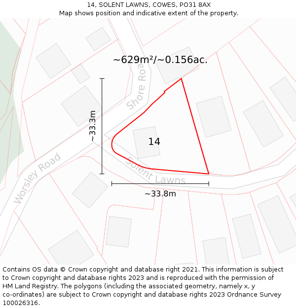 14, SOLENT LAWNS, COWES, PO31 8AX: Plot and title map