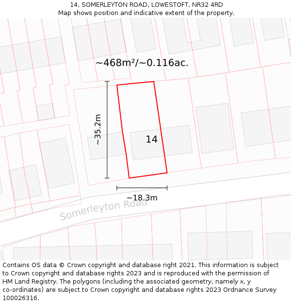 14, SOMERLEYTON ROAD, LOWESTOFT, NR32 4RD: Plot and title map