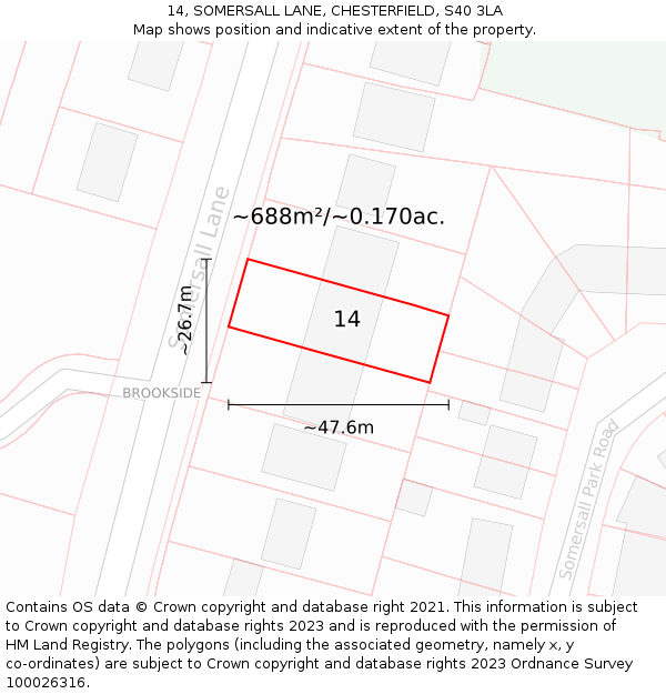 14, SOMERSALL LANE, CHESTERFIELD, S40 3LA: Plot and title map