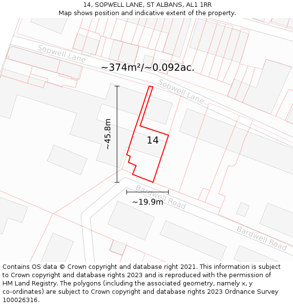 14, SOPWELL LANE, ST ALBANS, AL1 1RR: Plot and title map