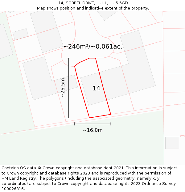 14, SORREL DRIVE, HULL, HU5 5GD: Plot and title map