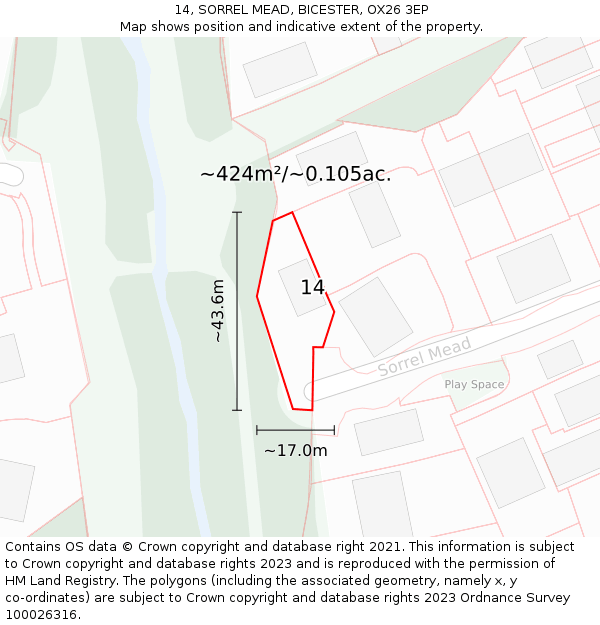 14, SORREL MEAD, BICESTER, OX26 3EP: Plot and title map