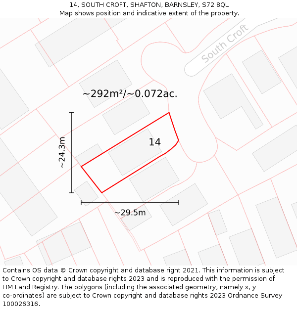 14, SOUTH CROFT, SHAFTON, BARNSLEY, S72 8QL: Plot and title map
