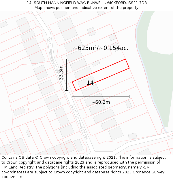 14, SOUTH HANNINGFIELD WAY, RUNWELL, WICKFORD, SS11 7DR: Plot and title map