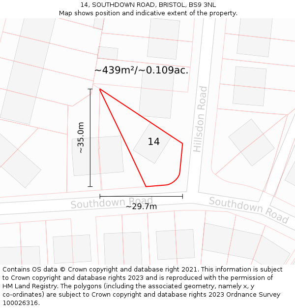 14, SOUTHDOWN ROAD, BRISTOL, BS9 3NL: Plot and title map