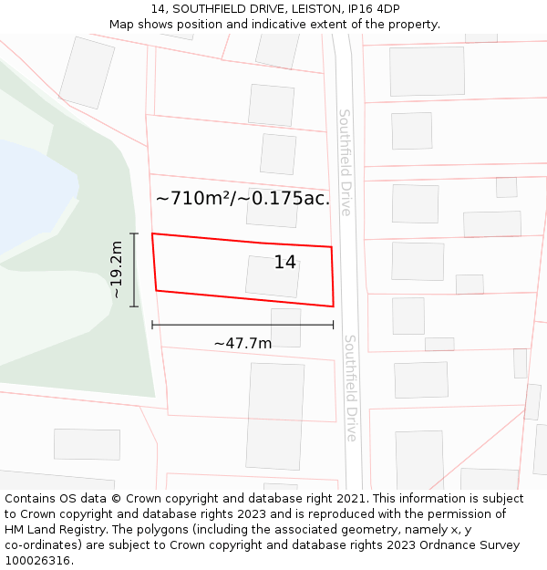 14, SOUTHFIELD DRIVE, LEISTON, IP16 4DP: Plot and title map