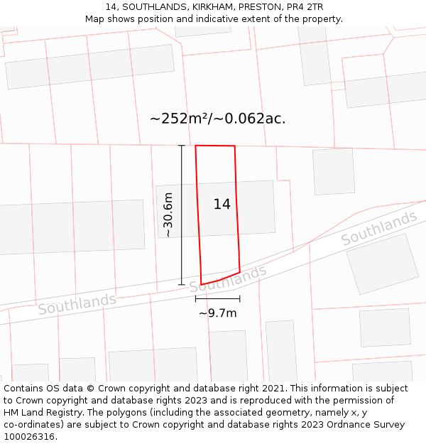 14, SOUTHLANDS, KIRKHAM, PRESTON, PR4 2TR: Plot and title map