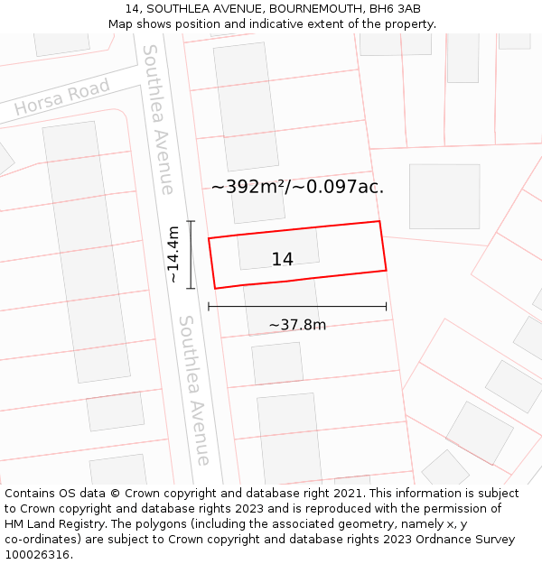 14, SOUTHLEA AVENUE, BOURNEMOUTH, BH6 3AB: Plot and title map