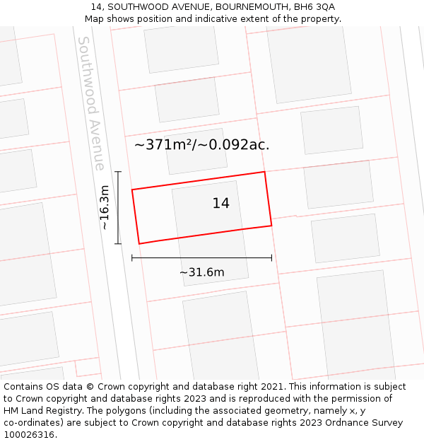 14, SOUTHWOOD AVENUE, BOURNEMOUTH, BH6 3QA: Plot and title map