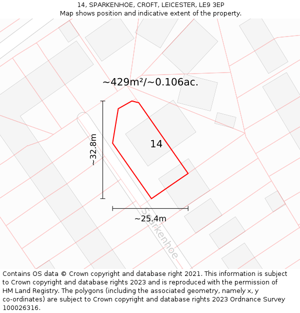 14, SPARKENHOE, CROFT, LEICESTER, LE9 3EP: Plot and title map