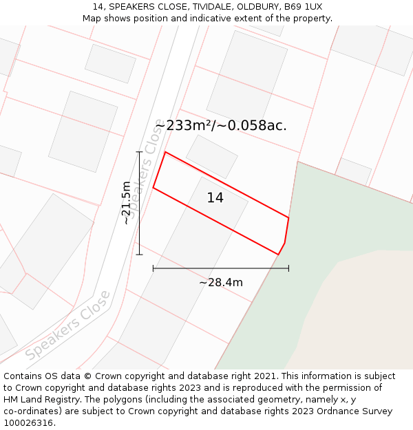 14, SPEAKERS CLOSE, TIVIDALE, OLDBURY, B69 1UX: Plot and title map