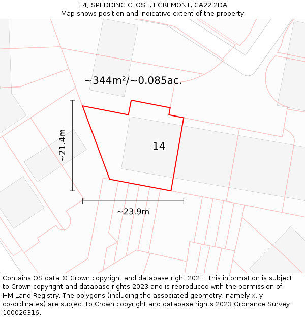 14, SPEDDING CLOSE, EGREMONT, CA22 2DA: Plot and title map