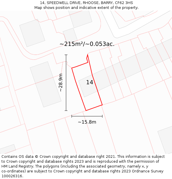 14, SPEEDWELL DRIVE, RHOOSE, BARRY, CF62 3HS: Plot and title map