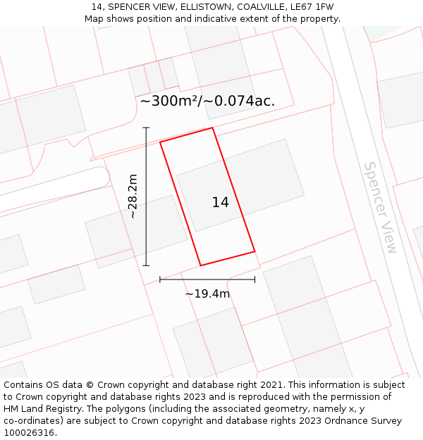 14, SPENCER VIEW, ELLISTOWN, COALVILLE, LE67 1FW: Plot and title map