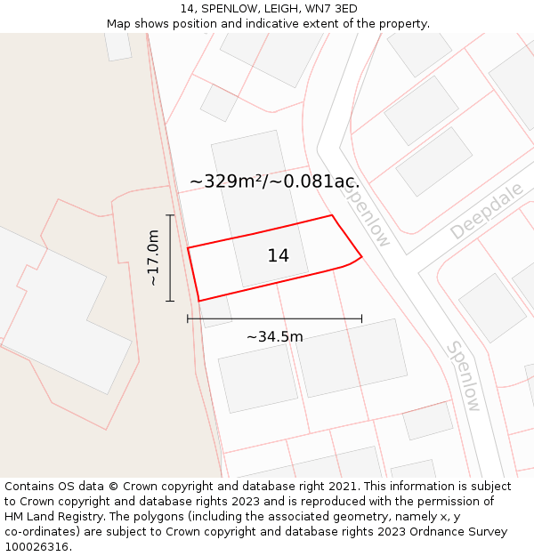 14, SPENLOW, LEIGH, WN7 3ED: Plot and title map