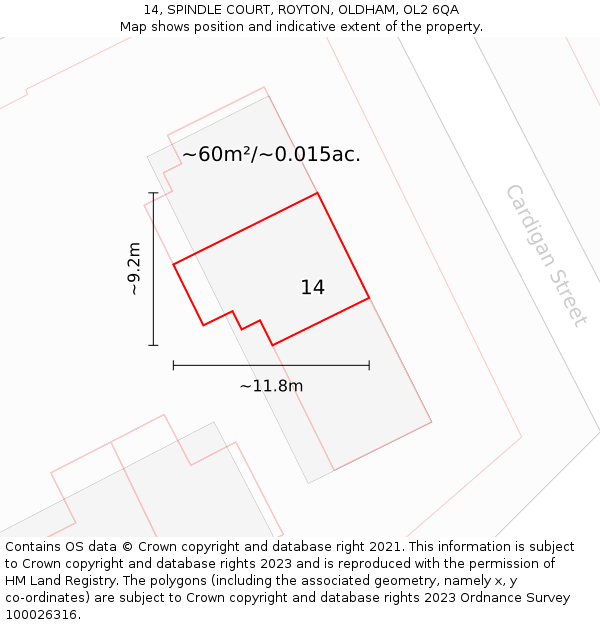 14, SPINDLE COURT, ROYTON, OLDHAM, OL2 6QA: Plot and title map