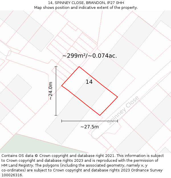 14, SPINNEY CLOSE, BRANDON, IP27 0HH: Plot and title map