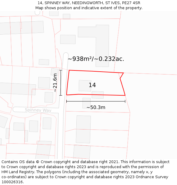 14, SPINNEY WAY, NEEDINGWORTH, ST IVES, PE27 4SR: Plot and title map
