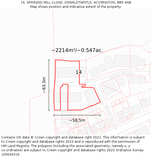 14, SPINNING MILL CLOSE, OSWALDTWISTLE, ACCRINGTON, BB5 4AB: Plot and title map