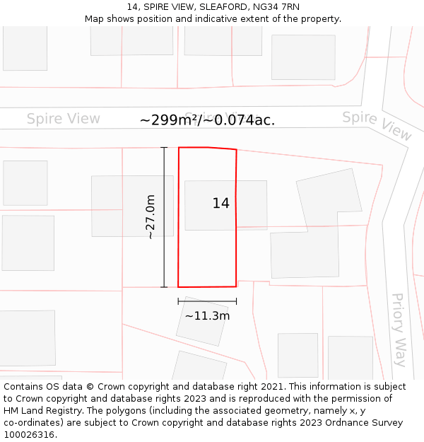 14, SPIRE VIEW, SLEAFORD, NG34 7RN: Plot and title map