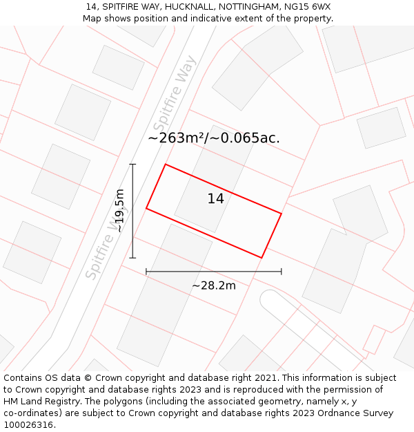14, SPITFIRE WAY, HUCKNALL, NOTTINGHAM, NG15 6WX: Plot and title map