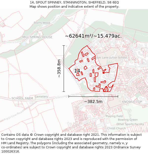 14, SPOUT SPINNEY, STANNINGTON, SHEFFIELD, S6 6EQ: Plot and title map