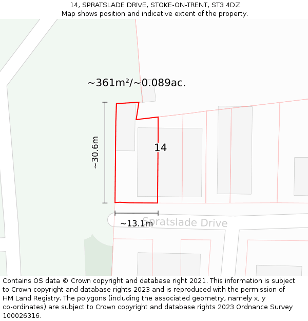 14, SPRATSLADE DRIVE, STOKE-ON-TRENT, ST3 4DZ: Plot and title map